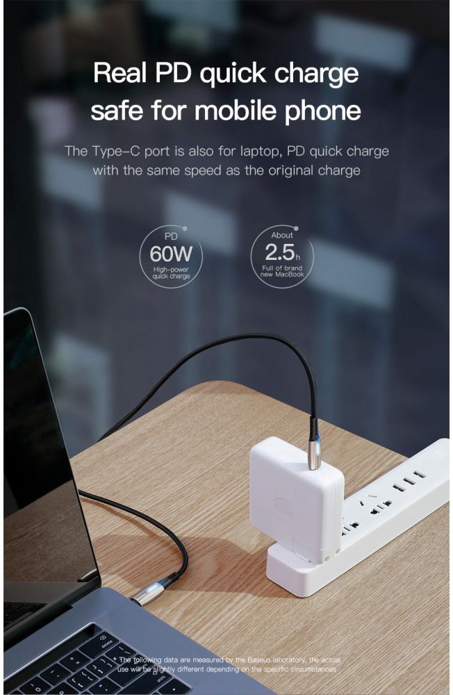 Baseus Gevlochten USB-C Fast Charge Kabel met LED 2 Meter Zwart afbeelding 11