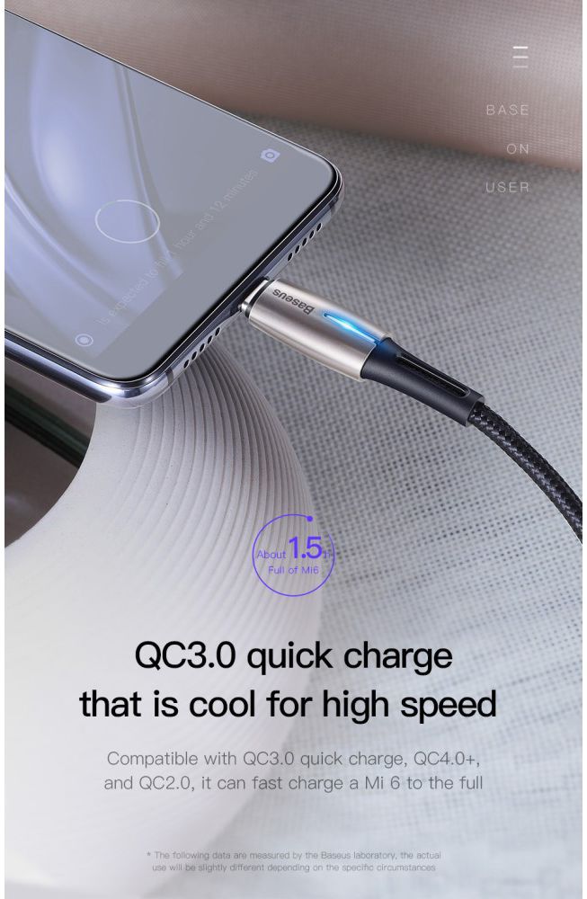 Baseus Gevlochten USB-C Fast Charge Kabel met LED 2 Meter Zwart afbeelding 12