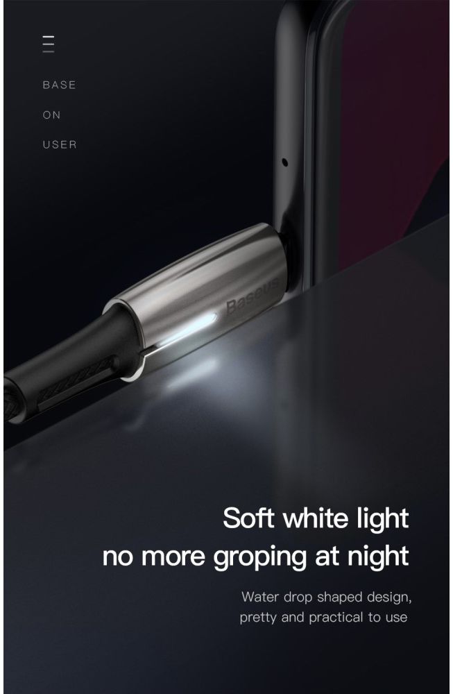 Baseus Gevlochten USB-C Fast Charge Kabel met LED 2 Meter Zwart afbeelding 14