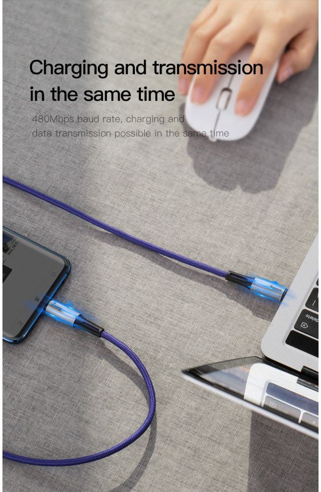 Baseus Gevlochten USB-C Fast Charge Kabel met LED 2 Meter Zwart afbeelding 15