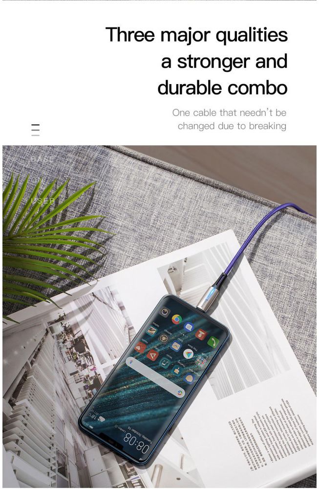 Baseus Gevlochten USB-C Fast Charge Kabel met LED 2 Meter Zwart afbeelding 16