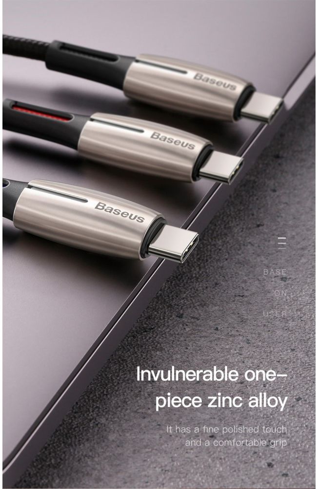 Baseus Gevlochten USB-C Fast Charge Kabel met LED 2 Meter Zwart afbeelding 17