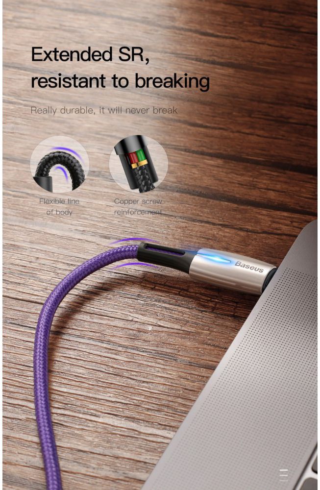 Baseus Gevlochten USB-C Fast Charge Kabel met LED 2 Meter Zwart afbeelding 18