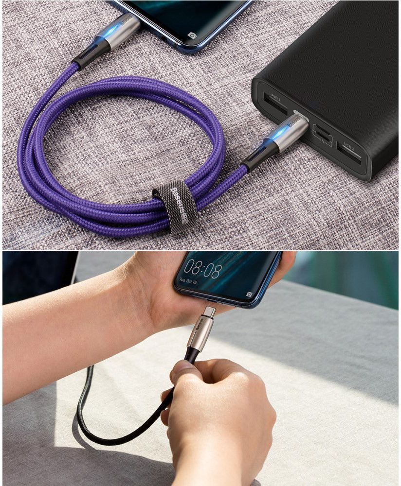 Baseus Gevlochten USB-C Fast Charge Kabel met LED 2 Meter Zwart afbeelding 22