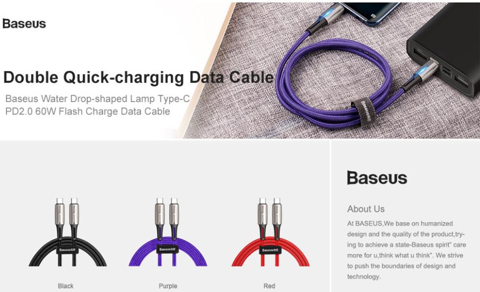 Baseus Gevlochten USB-C Fast Charge Kabel met LED 2 Meter Zwart afbeelding 6