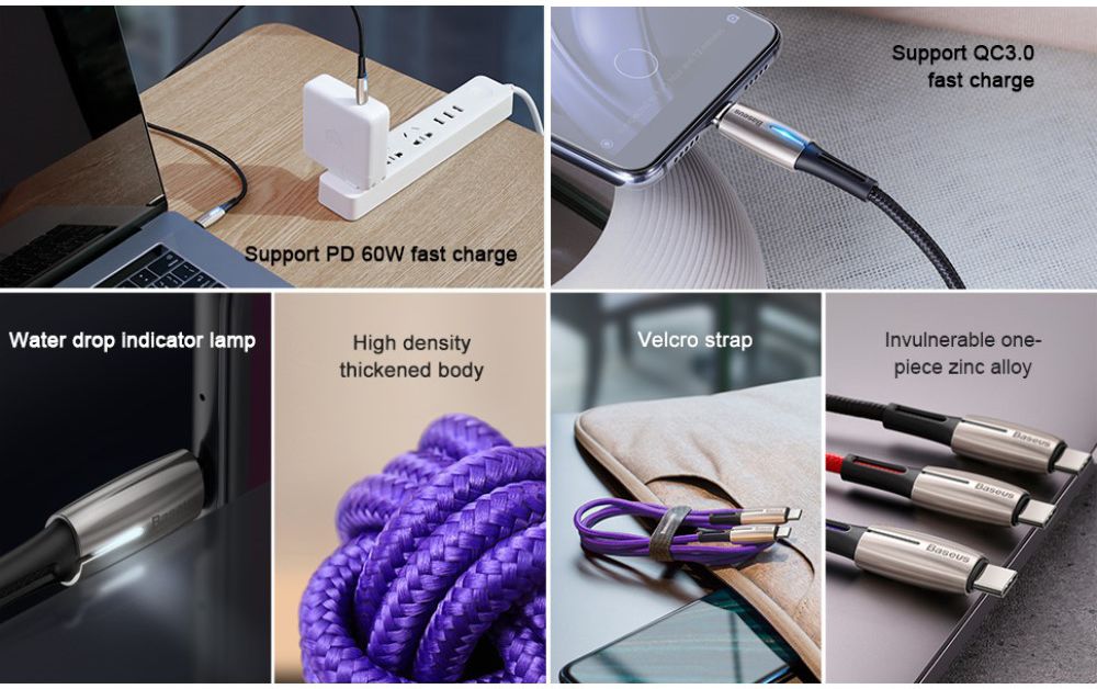 Baseus Gevlochten USB-C Fast Charge Kabel met LED 2 Meter Zwart afbeelding 7