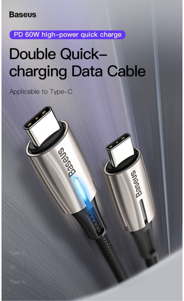 Baseus Gevlochten USB-C Fast Charge Kabel met LED 2 Meter Zwart afbeelding 8