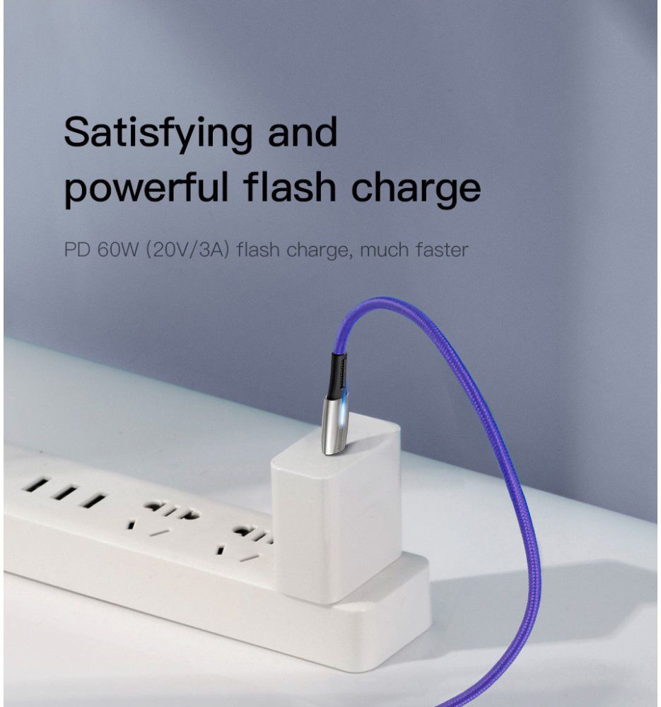 Baseus Gevlochten USB-C Fast Charge Kabel met LED 2 Meter Zwart afbeelding 9