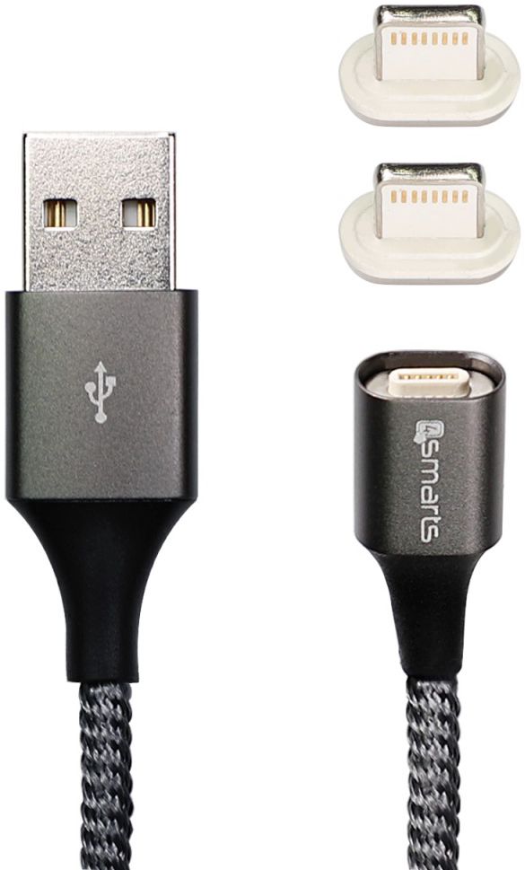 4smarts 2x Lightning Connectors met USB Kabel GRAVITYCord 2.0 1M Grijs afbeelding 1