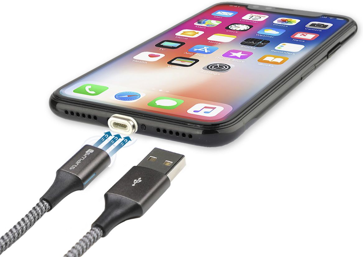 4smarts 2x Lightning Connectors met USB Kabel GRAVITYCord 2.0 1M Grijs afbeelding 2