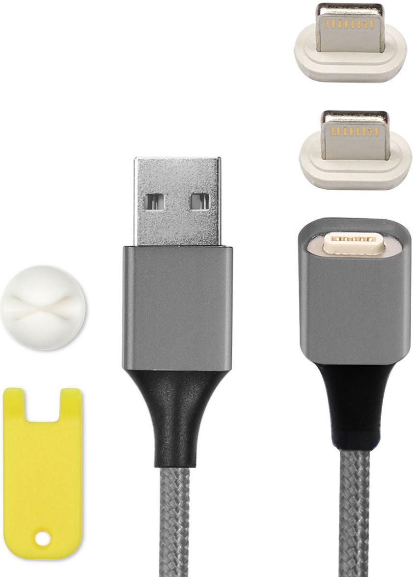 4smarts 2x Lightning Connectors met USB Kabel GRAVITYCord 2.0 1M Grijs afbeelding 5