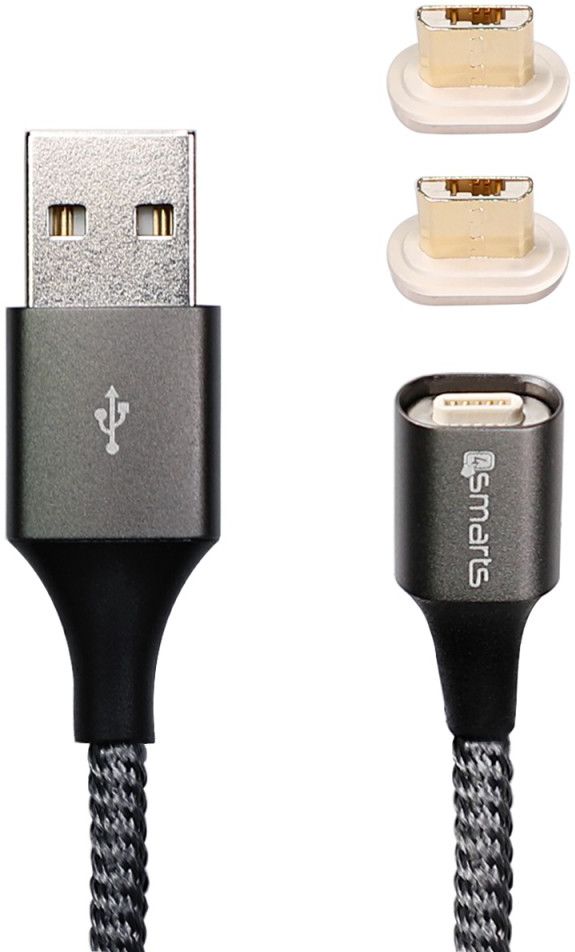 4smarts 2x Micro-USB Connectors met USB Kabel GRAVITYCord 2.0 1M Grijs afbeelding 1