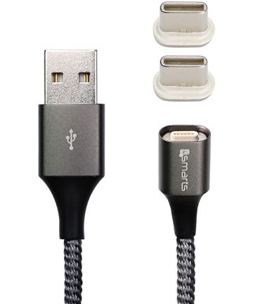 4smarts 2x USB Type- C Connectors USB Kabel GRAVITYCord 2.0 1M Grijs Kabels
