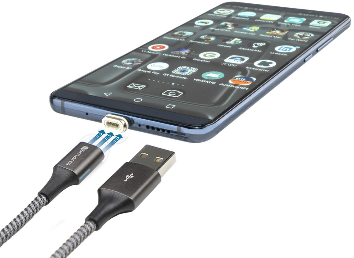4smarts 2x USB Type- C Connectors USB Kabel GRAVITYCord 2.0 1M Grijs afbeelding 2