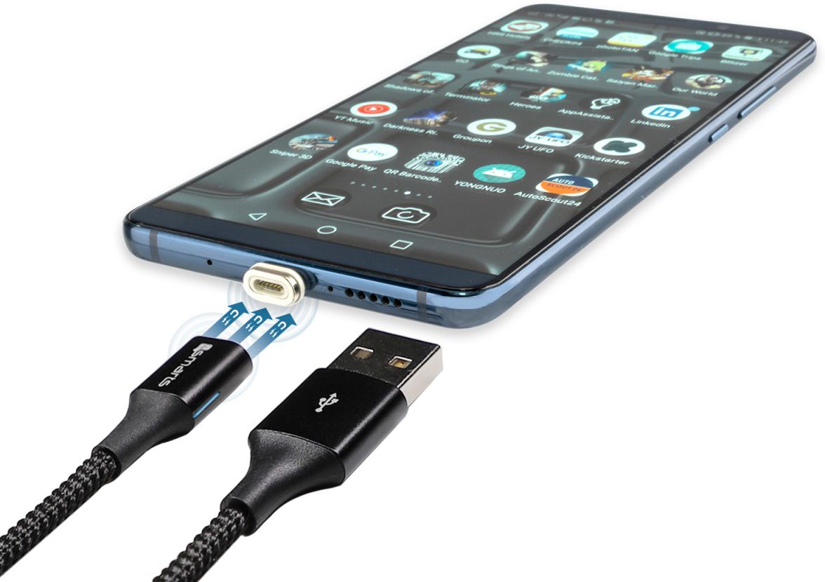 4smarts 2x USB Type- C Connectors USB Kabel GRAVITYCord 2.0 0.5M Zwart afbeelding 2