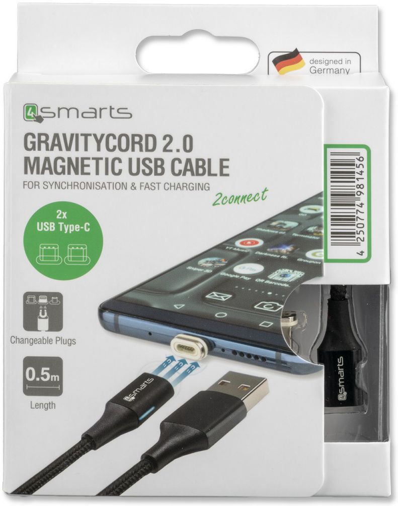 4smarts 2x USB Type- C Connectors USB Kabel GRAVITYCord 2.0 0.5M Zwart afbeelding 6
