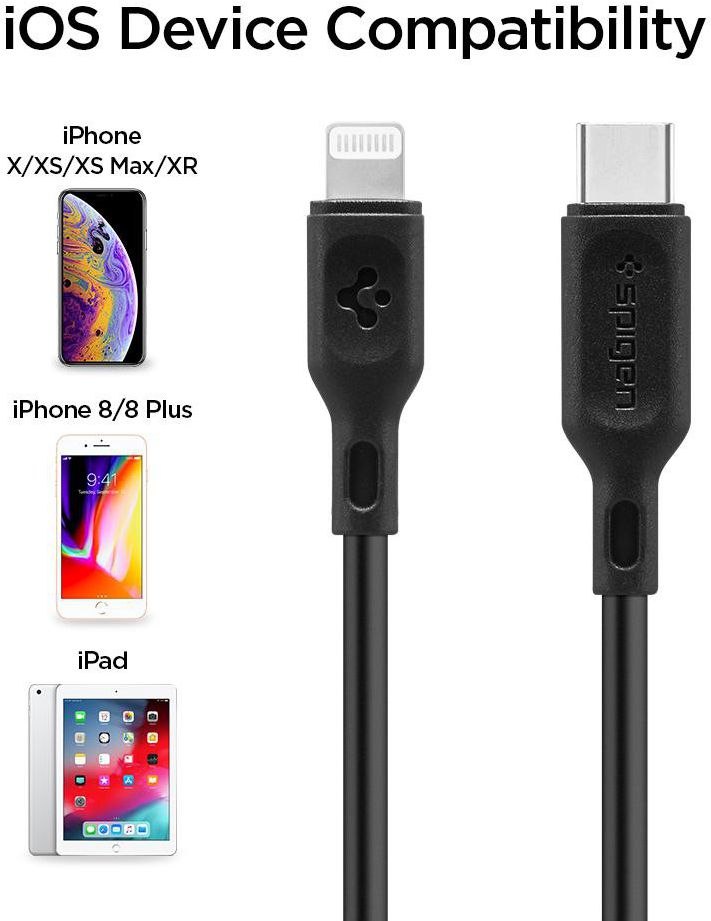 Spigen Essential USB-C Lightning Kabel 1 Meter Zwart afbeelding 6