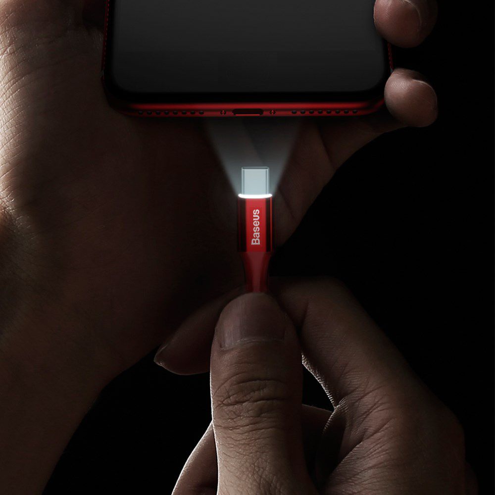 Baseus Rapid Series Fast Charge USB-C Lichtgevende Kabel 1m Rood afbeelding 2