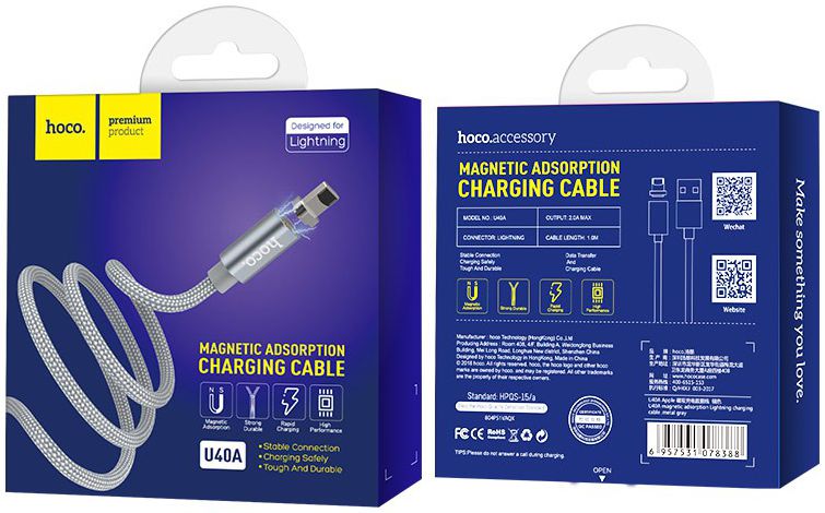 Hoco Magnetic Series Apple Lightning Kabel 1m Metal Gray afbeelding 6