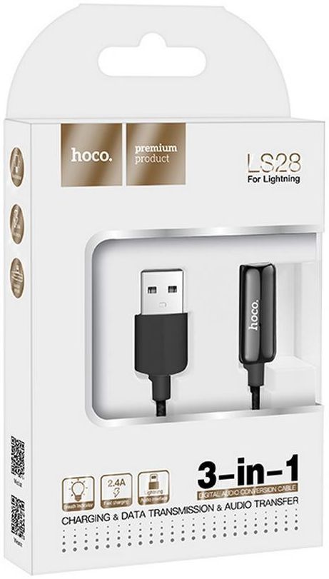 Hoco 3-in-1 USB-A naar Duo Lightning Adapter Zwart afbeelding 5