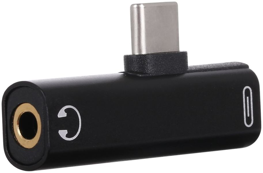 Universele USB-C naar USB-C + Audio Jack Adapter Zwart afbeelding 1