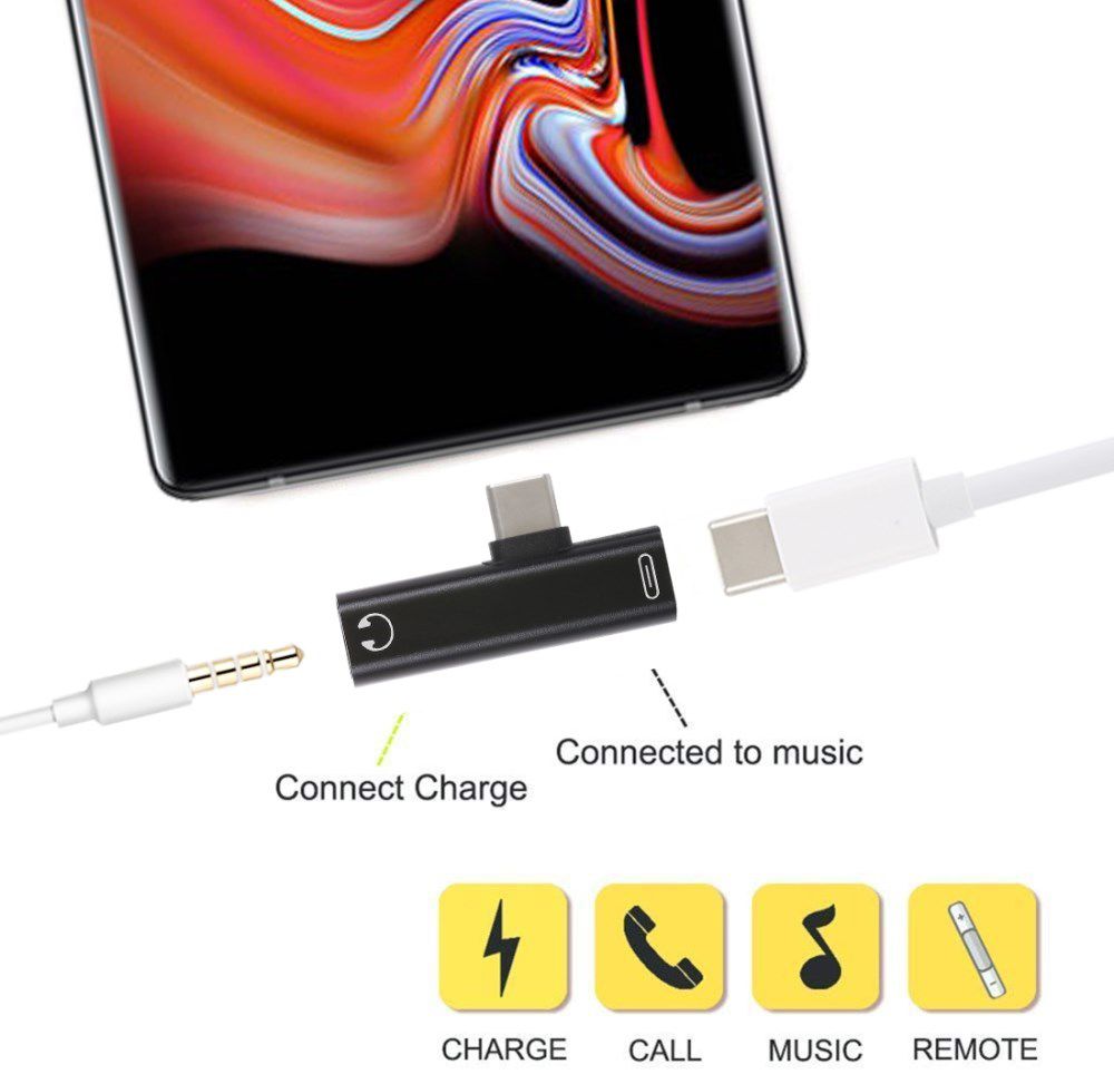 Universele USB-C naar USB-C + Audio Jack Adapter Zwart afbeelding 4