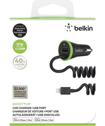 Controle roem nek Belkin BOOST↑UP Apple Lightning Autolader 3.4A Zwart | GSMpunt.nl
