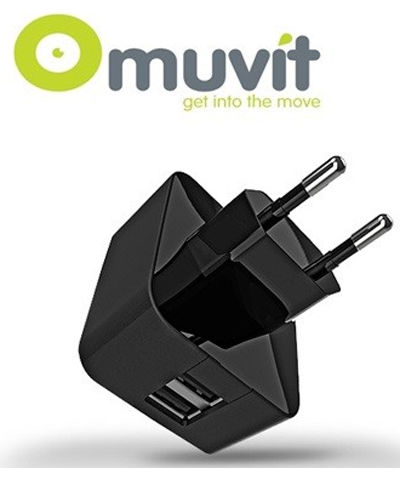 Muvit Thuislader 220V Duo USB 3.1Amp Zwart afbeelding 1