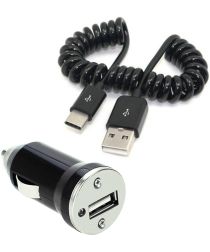 USB-C Autolader + USB-C Krulsnoer Zwart