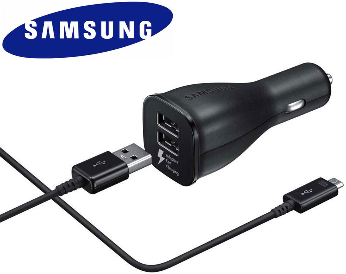 Samsung Fast Charging Dual Car Charger Micro-USB Autolader Zwart afbeelding 1