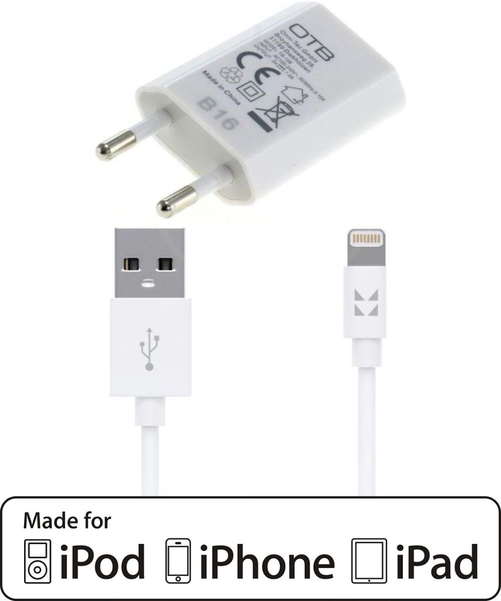 IONIKK Apple Lightning kabel (1,3M) met OTB oplader voor iPhone afbeelding 1