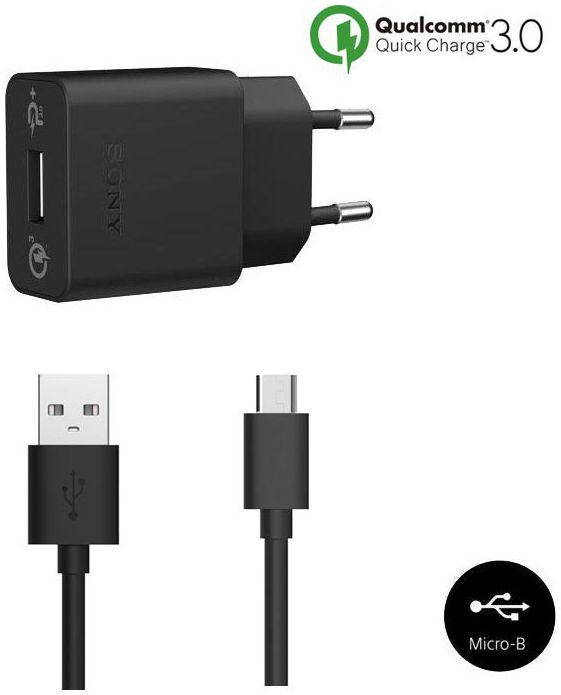 Sony UCH12 Quick Charge Oplader Micro-USB Snellader Zwart afbeelding 1
