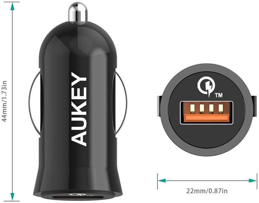 Aukey CC-T5 Quick Charge 2.0 Autolader 2.4A Zwart afbeelding 3