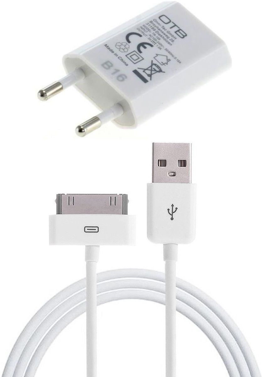 OTB 220V USB lader met 30pins laadkabel voor iPhone 4 / 4S afbeelding 1