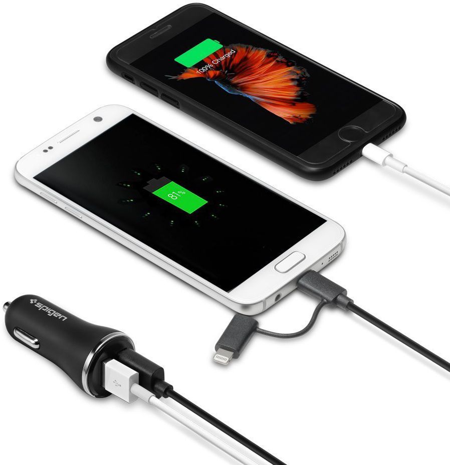 Spigen Quick Charge Autolader Zwart afbeelding 2