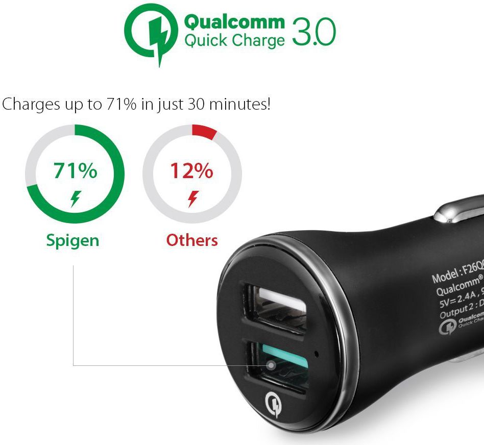 Spigen Quick Charge Autolader Zwart afbeelding 5
