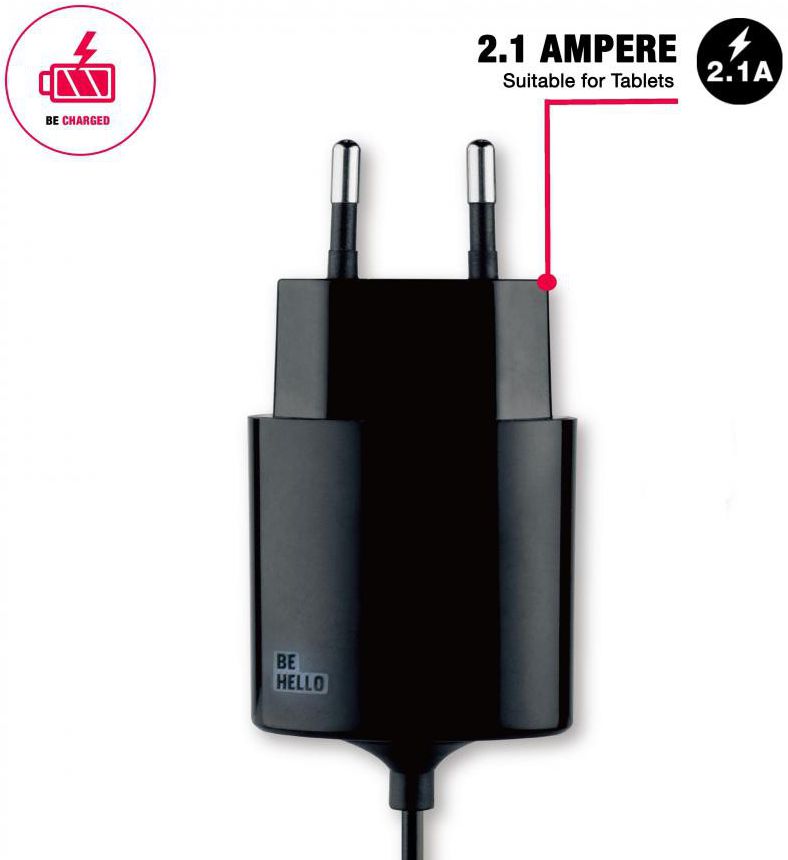 BeHello Thuislader Micro USB (1.2m) 2.1A Zwart afbeelding 2