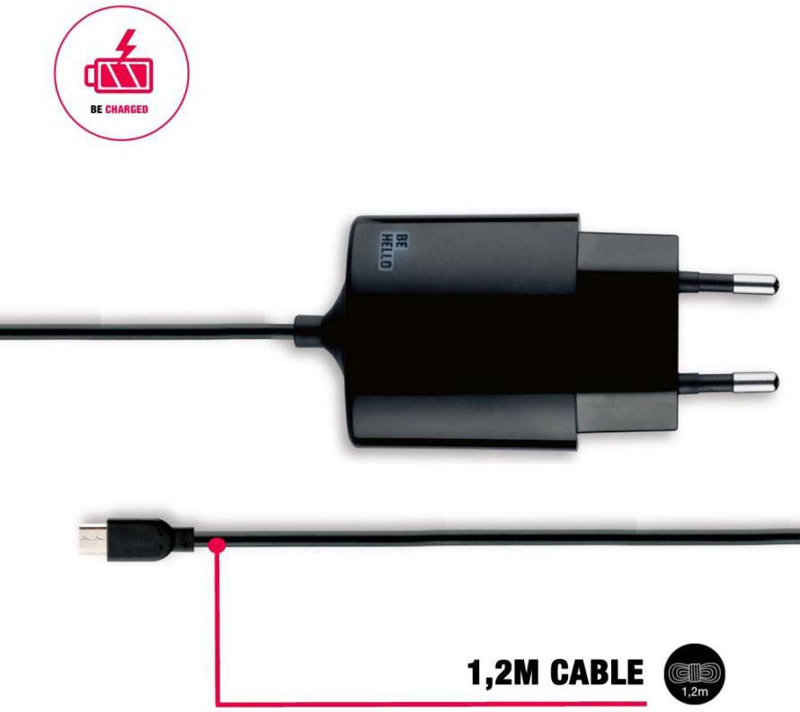 BeHello Thuislader Micro USB (1.2m) 2.1A Zwart afbeelding 3