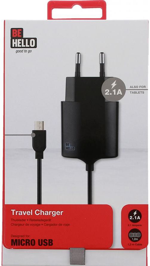 BeHello Thuislader Micro USB (1.2m) 2.1A Zwart afbeelding 4