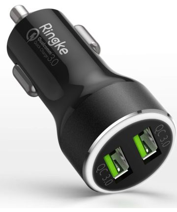 Ringke RealX2 Quick Charge 3.0 Dubbele Auto Oplader Zwart Opladers