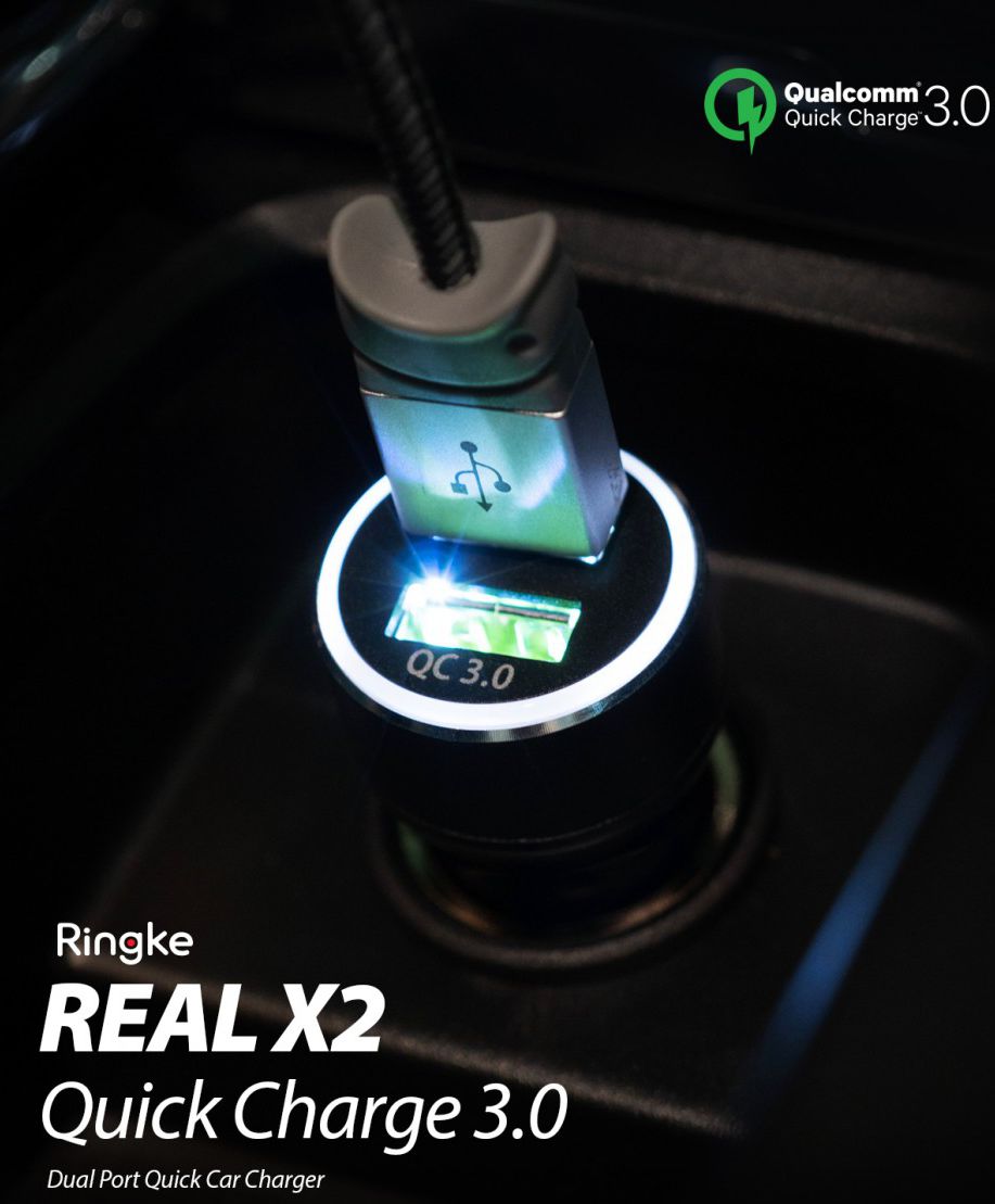 Ringke RealX2 Quick 36W Charge 3.0 Dubbele Auto Oplader Zwart afbeelding 2
