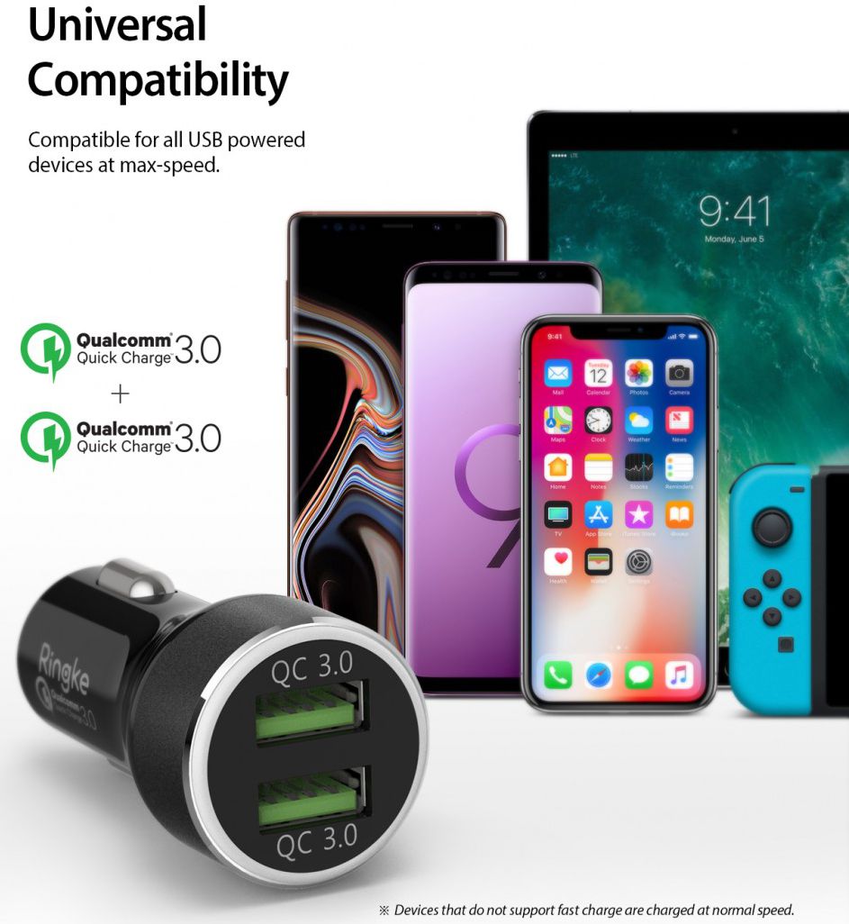 Ringke RealX2 Quick 36W Charge 3.0 Dubbele Auto Oplader Zwart afbeelding 4