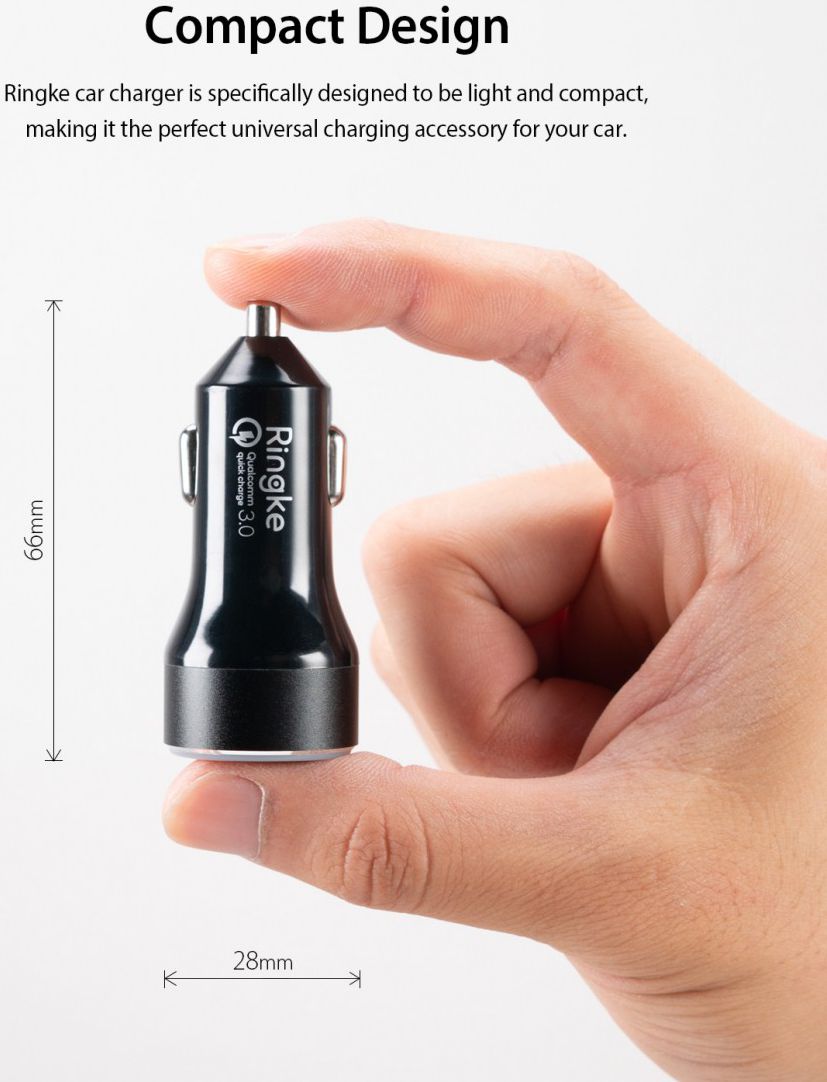 Ringke RealX2 Quick 36W Charge 3.0 Dubbele Auto Oplader Zwart afbeelding 6