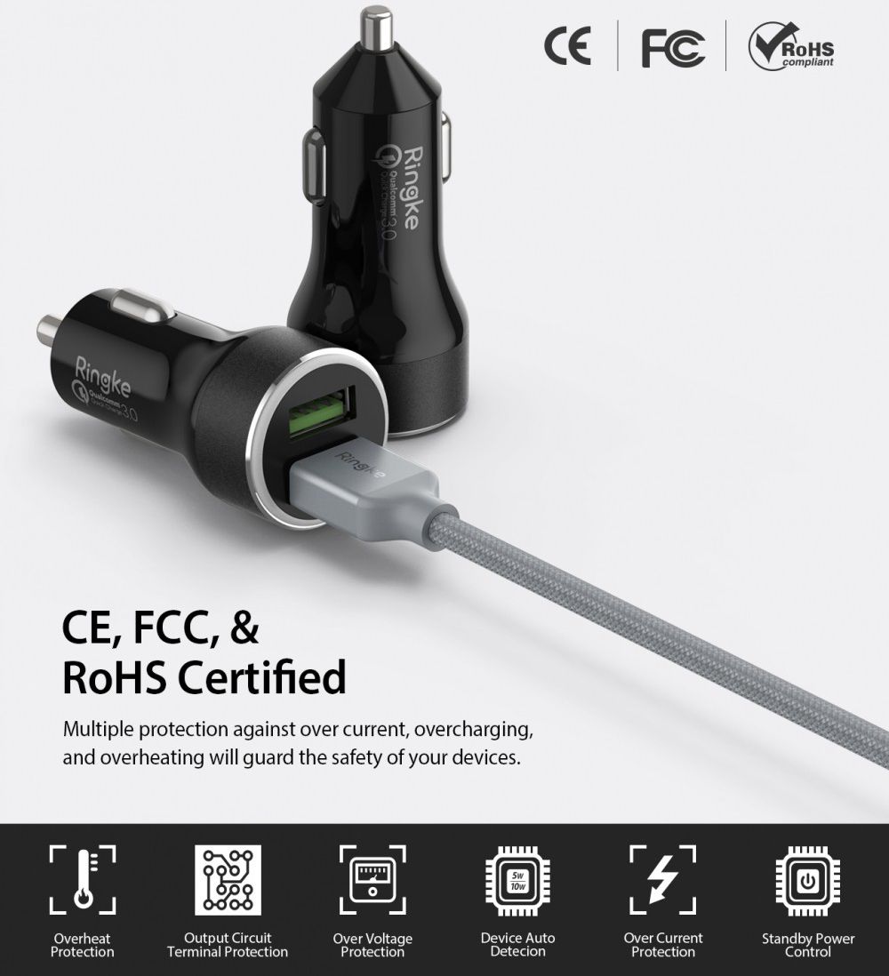 Ringke RealX2 Quick 36W Charge 3.0 Dubbele Auto Oplader Zwart afbeelding 7