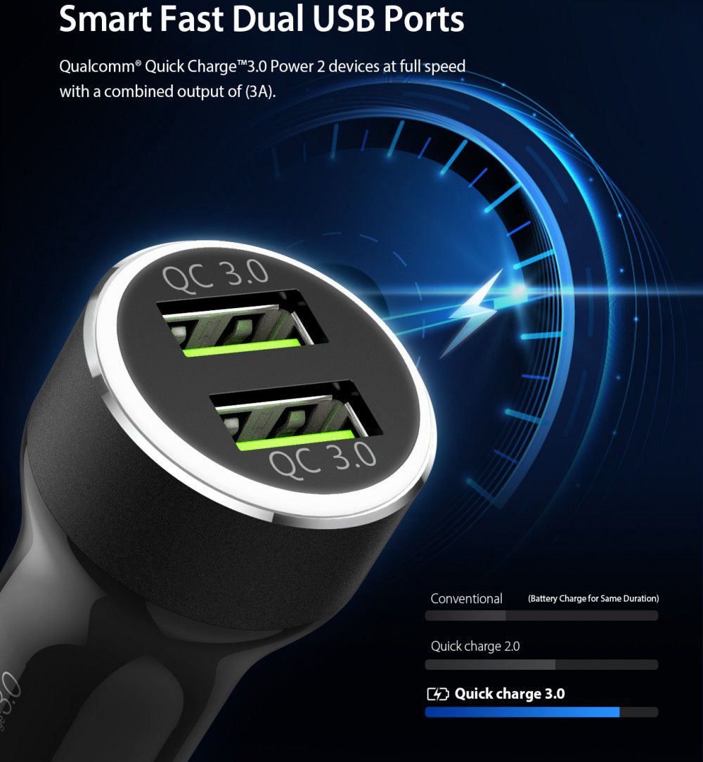 Ringke RealX2 Quick 36W Charge 3.0 Dubbele Auto Oplader Zwart afbeelding 10
