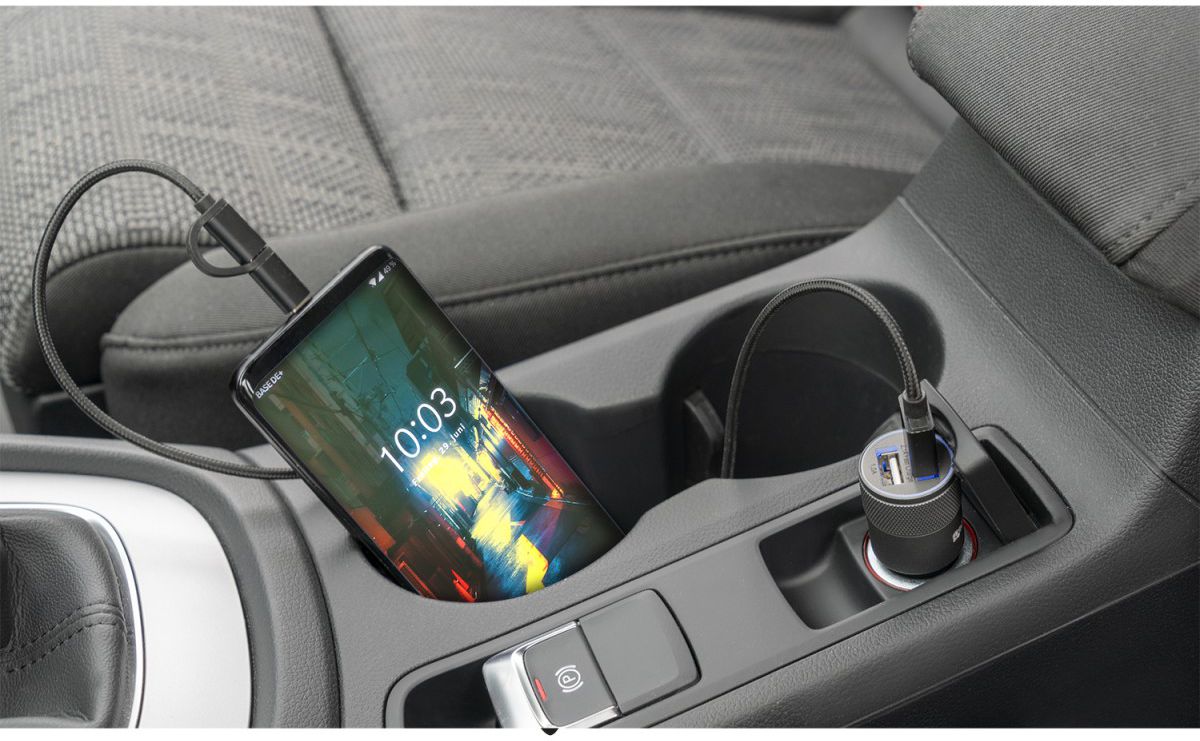 4smarts Dual Autolader met 2-in-1 Kabel Zwart afbeelding 2