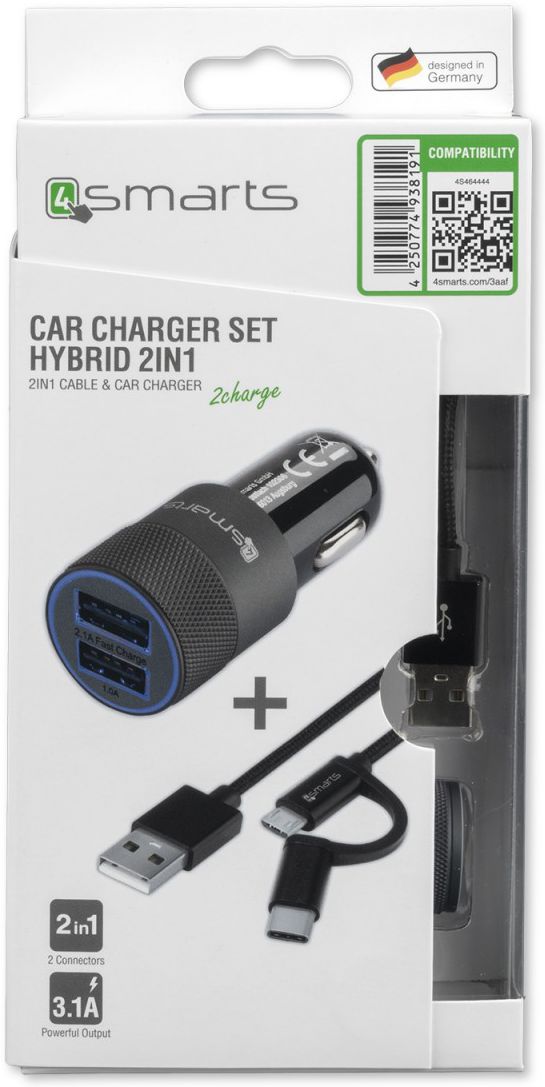 4smarts Dual Autolader met 2-in-1 Kabel Zwart afbeelding 9