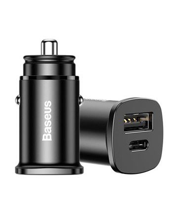 Baseus Dubbele Poort Universele USB+USB-C 30W Snellader Adapter Zwart Opladers