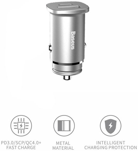 Baseus Dubbele Poort Universele USB + USB-C Snellader Adapter Zilver afbeelding 2