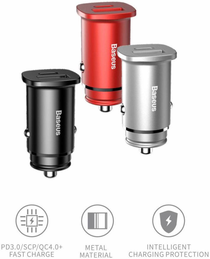 Baseus Dubbele Poort Universele USB + USB-C Snellader Adapter Zilver afbeelding 4